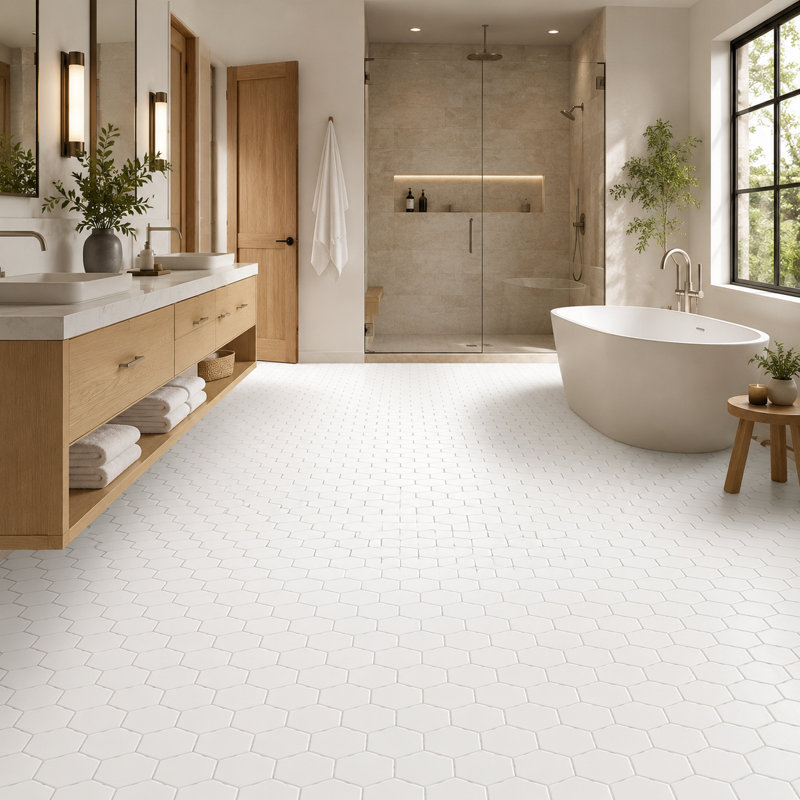 Mosaïques Tuxedo Hexagone Blanc 4 pouces, Hexagone 4 pouces blanc