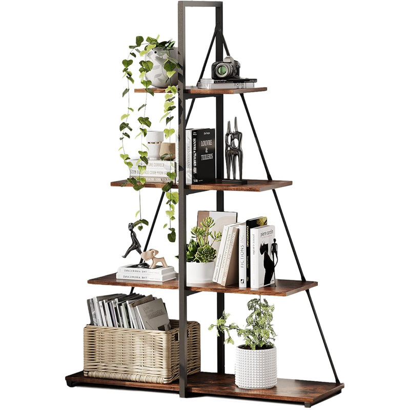 142.98cm H x 101.52cm W Steel Bookcase, Brown/Black
