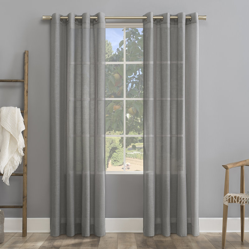Akari Slub Textured Linen Blend Semi Sheer Grommet Curtain Panel, Gray, 52" W x 63" L