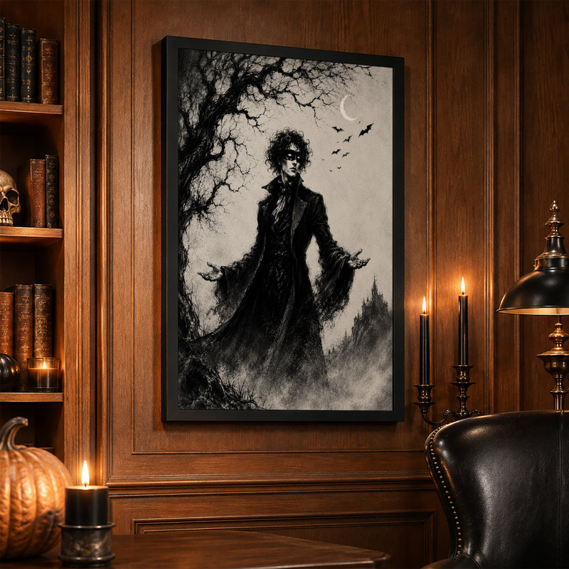 «Masked Vampire Under Crescent Moon», H 36 po x l 24 po