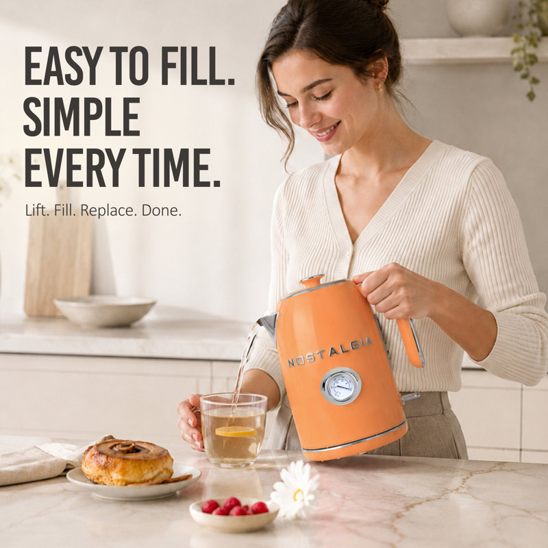 Classic Retro Water Kettle, 1.7 L, Orange, Orange