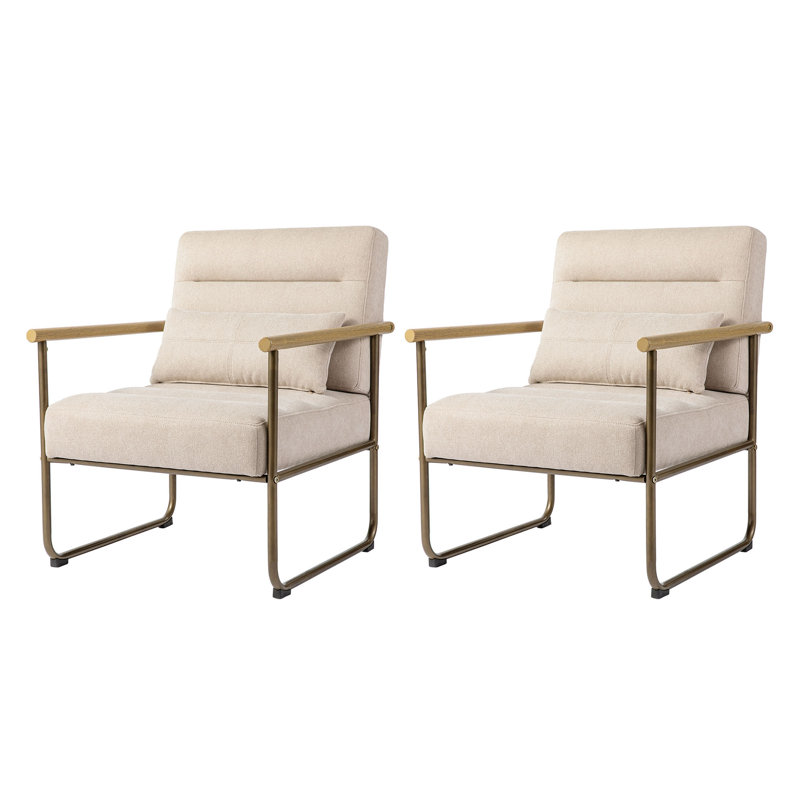 Fauteuil d'appoint Mid-Century moderne en tissu beige avec structure en métal