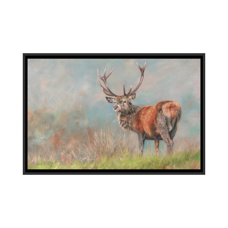 « red cerf ii », reproduction d’impression sur toile, H 18 po x l 26 po x P 1,5 po, Toile avec cadre noir, Pas de tapis