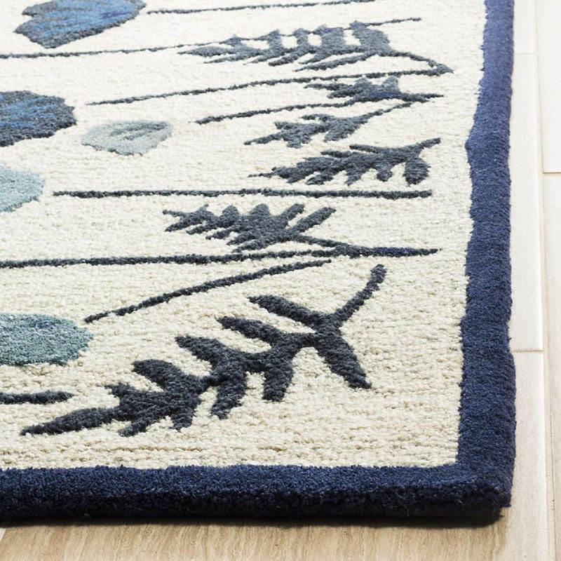 Tapis bleu en laine / viscose touffeté à la main Coreatha Martha Stewart, Rectangle 9 pi 6 po x 13 pi 6 po