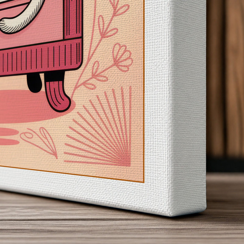 Cat on Pink Chair Retro - Wrapped Canvas, 24x16 - 61.0 x 40.6 cm, White Border