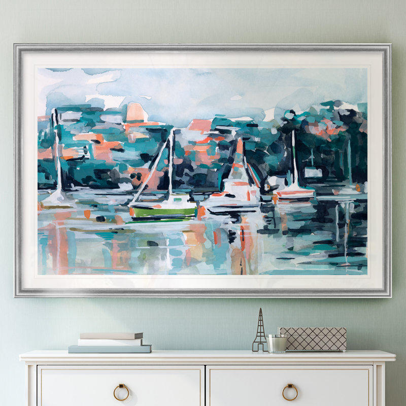 « aquarelle bay i »-reproduction d’art sur toile, H 18,5 po x l 24,5 po x P 1,5 po, Encadrement argenté