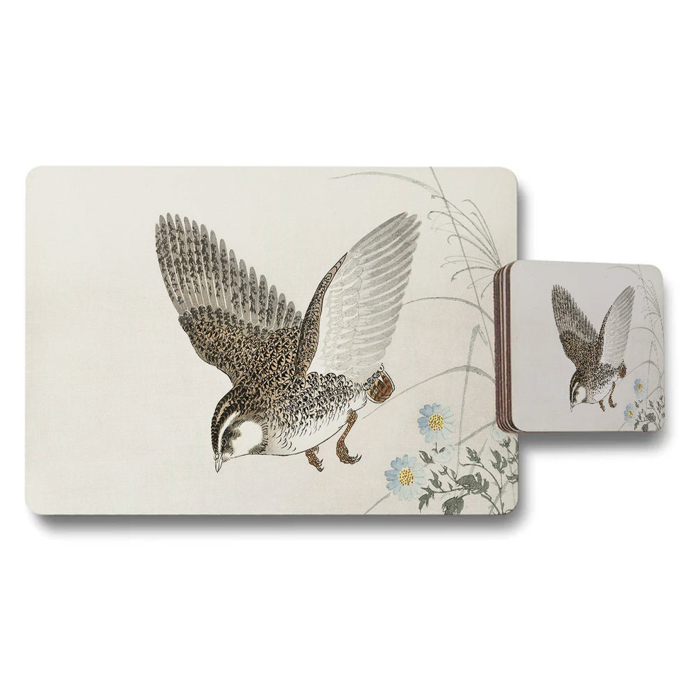 Bird in Flight Placemat and Coaster Set Floral Design