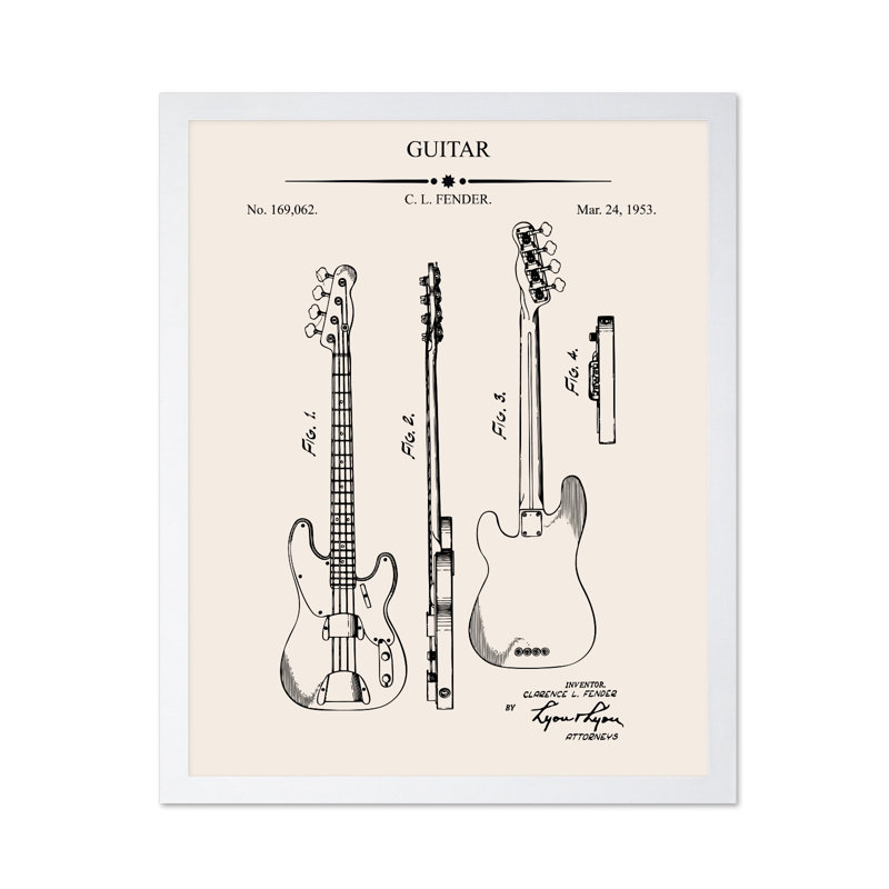 Plan de guitare électrique n ° 1, Affiche, H 18 po x l 24 po, Encadrement blanc