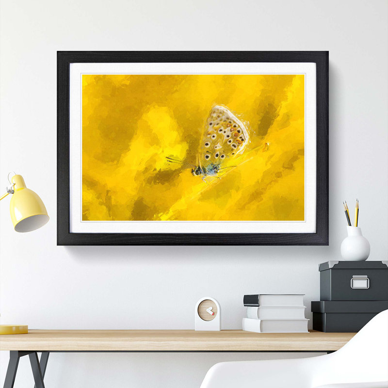 Yellow Butterfly in Abstract - Picture Frame Graphic Art Print, Black, 50cm H x 76cm W x 2cm D