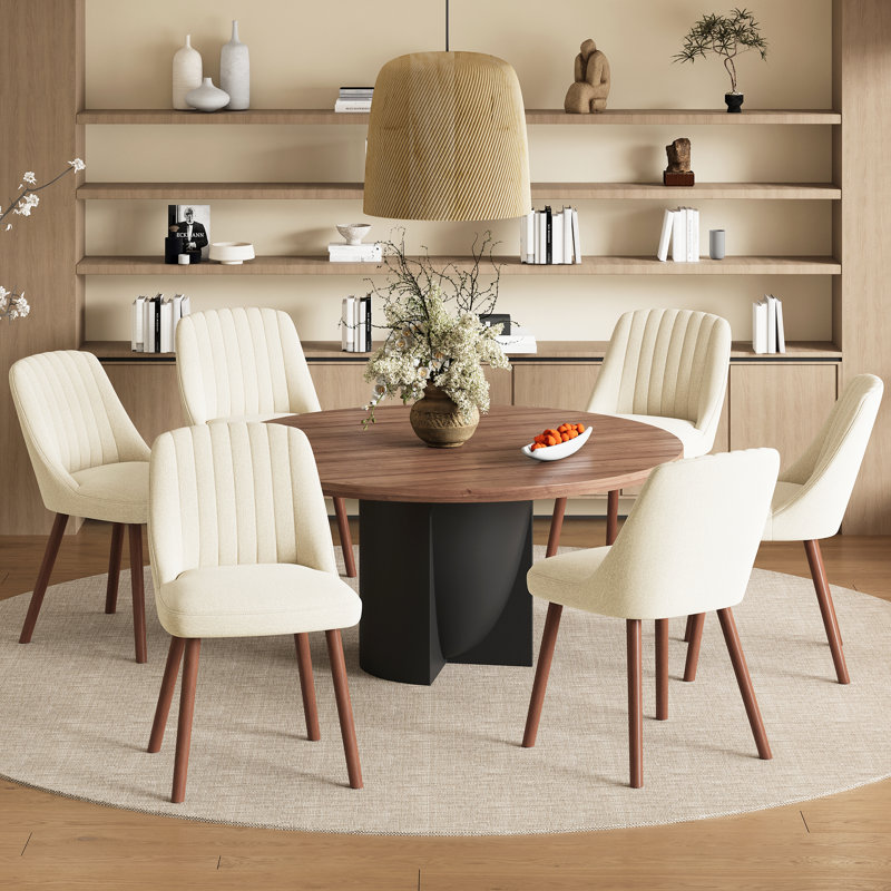 Chaises de salle à manger rembourrées modernes avec pieds en bois massif, Beige