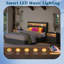 Lit plateforme tapissier avec lumières DEL, 4 tiroirs de rangement, station de charge et tablette de tête de lit-768217973