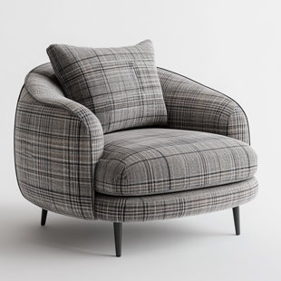 Gray Small Plaid Upholstered Armchair
