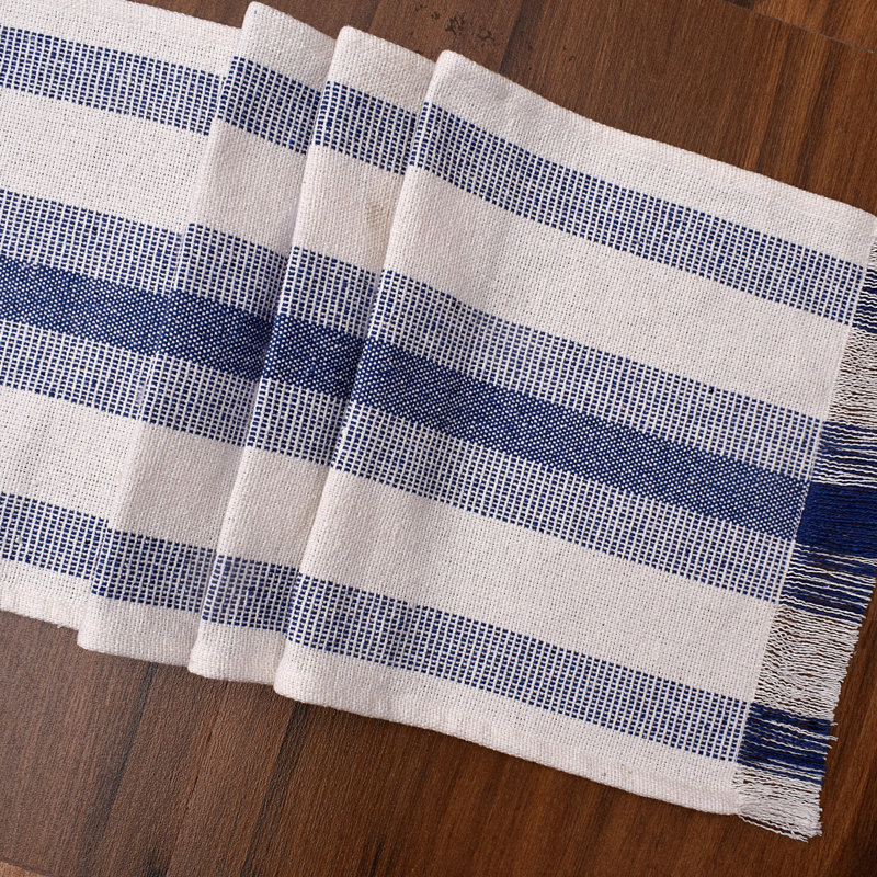 Navaneeth Rectangle Striped Cotton Table Runner, Blue
