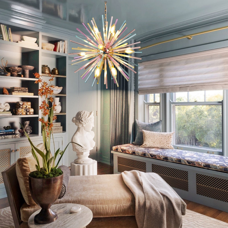 Dandelion 12 - Light Gold Sputnik Sphere Starburst Colorful Chandelier Rainbow Firework Pendant Lamp