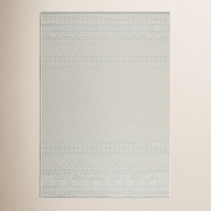 Tapis intérieur / extérieur beige / turquoise Lenwood, Rectangle 2 pi x 3 pi 7 po