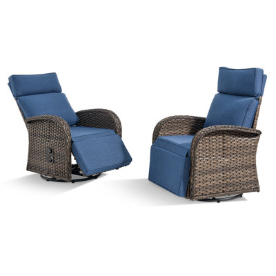 Esquer 59" Outdoor Wicker Poolside Reclining Swivel Chaise Lounge With Adjustable Recliner And Cushions by Lark Manor