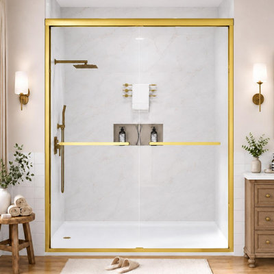 60 in. W x 72 in. H Sliding Framed Shower Door with Clear Glass