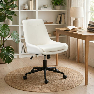 Linen Armless Swivel Task Chair with Tilting Rock and Adjustable Seat Height, Beige