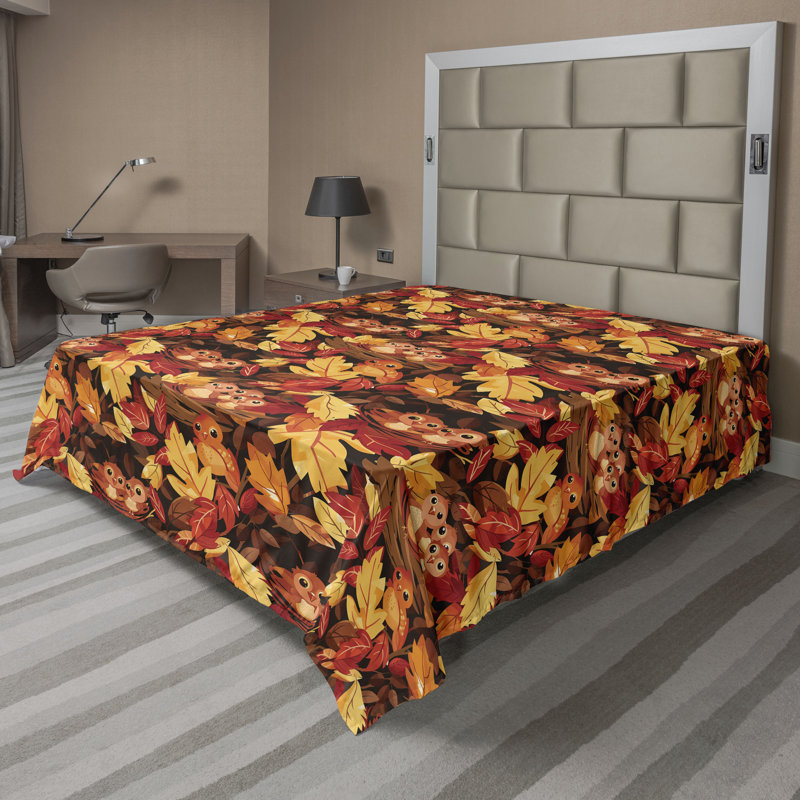Drap plat moderne de style bohème Ambesonne, Cannelle et ambre / motif floral orange, Full Flat Sheet