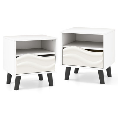 Table de chevet avec tiroir à motif ondulé 3D et petite table d'appoint avec canapé