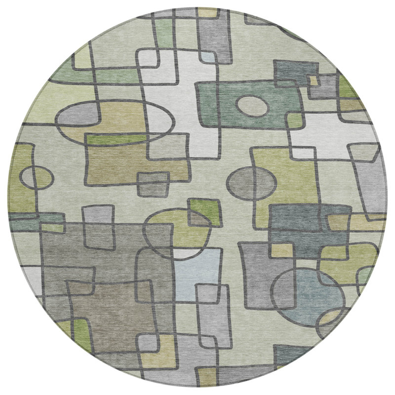 Machine Washable Indoor/Outdoor Chantille ACN2503 Geometric Rug, Round 8', Fern