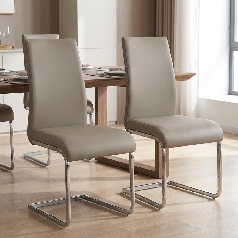Haugen 18.5'' H Faux Leather Upholstered Side Chair - Set of 4, 1, Taupe Faux Leather, Chrome