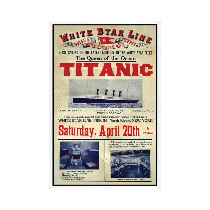1912 UK Titanic - Print on Canvas, White Framed, 66.04 cm H x 45.72 cm W