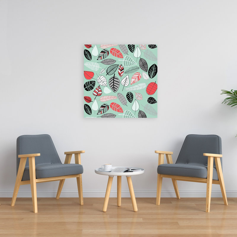 Toile à motif de feuilles turquoise - chambre à coucher, art mural