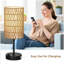 Lampe de table tactile pour la chambre à coucher avec ampoule, petite lampe de bureau Boho pour le salon avec abat-jour en rotin et lin, lampe de chevet à intensité variable à 3 voies pour table de chevet avec port de charge USB et support de téléphone pour le bureau