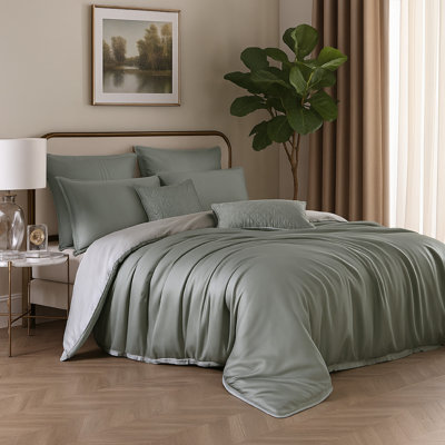 Keo 9Pc Comforter Set, Reversible, Shams, Silky Fabric
