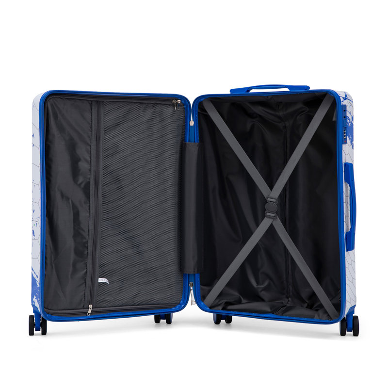 20 po / 24 po / 28 po 3 pièces / ensemble dans une valise à roulettes pour PC, valise de transport, avec motif imprimé et serrure à combinaison (bleu)