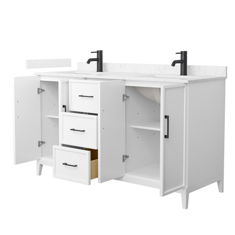 Elan 60'' W Vanity, White, Matte Black, White Cultured Marble