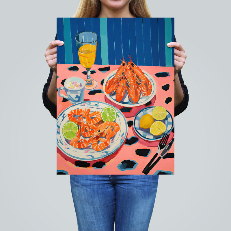 Wall Art Print Party Shrimp Oil Painting Dinner Served on Leopard Table Poster