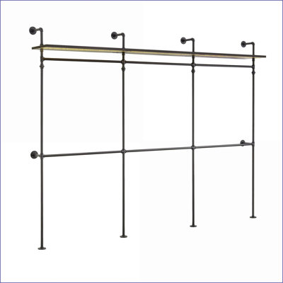 Industrial Pipe Clothing Rack With LED Lights And Shelves, Heavy Duty Walk-In Closet System, Reversible Design For Maximum Storage, Black