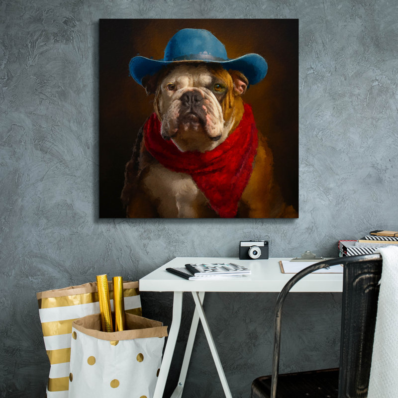 Toile épique Graffiti «Bulldog Cowboy» par Sean Parnell, 26 po x 26 po, H 26 po x l 26 po x P 1,5 po