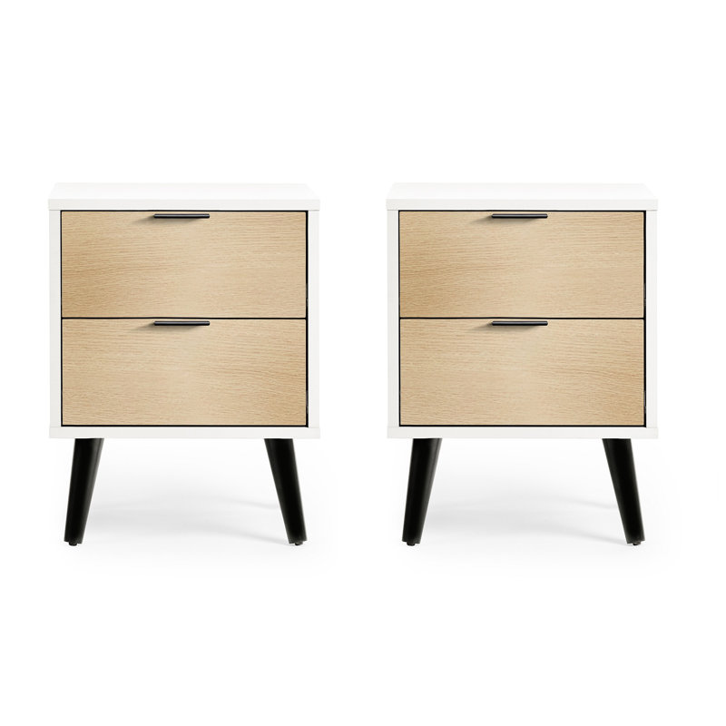 Elkville 45cm W Manufactured Wood Bedside Table, Brown/White