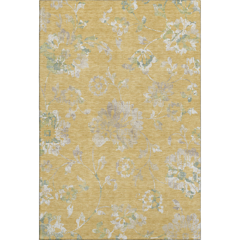 Premium Machine Washable Prisco Gold Rug, Rectangle 2'6" x 3'10"