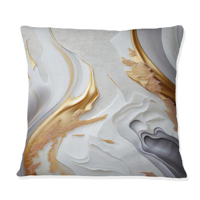 Blanc et marbre doré abstrait I - coussin abstrait en marbre imprimé