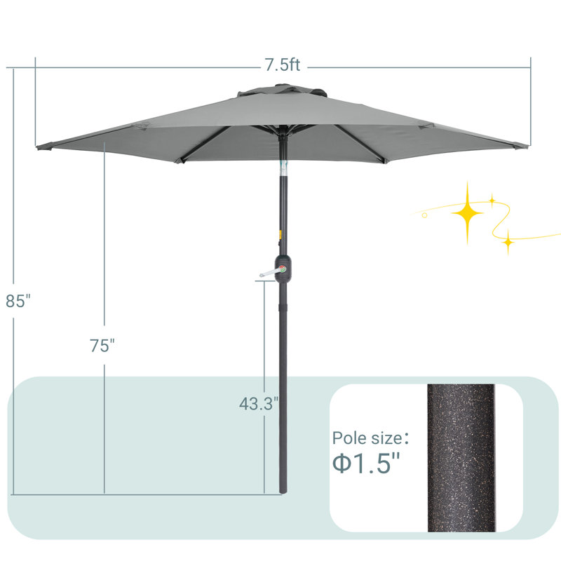 Parasol de table d'extérieur résistant aux intempéries 7,5 pi pour terrasse, terrasse et cour, Gris