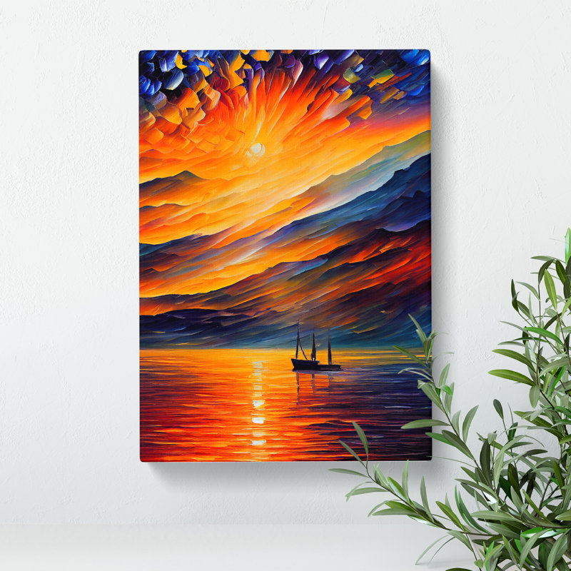 Boats Under The Sunset No.6 - Painting, 50cm H x 35cm W x 3cm D, No Matte, Wrapped Canvas