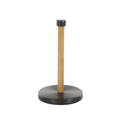 Metal Black Paper Towel Holder with Brown Wood Post
