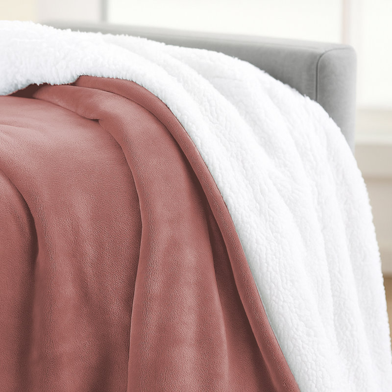 Sherpa Fleece Fur Thick Reversible Blanket Throw, Pink, 130cm x 150cm