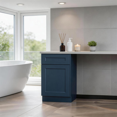Armoire 21 po bleu marine avec porte à fermeture en douceur, tiroir, unité compacte en bois massif avec tablette réglable pour la cuisine, la salle de bain, la buanderie et le garage (l 21 po x P 24 po x H 34,5 po)