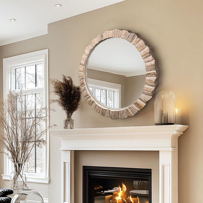 Wooden Round Mirror