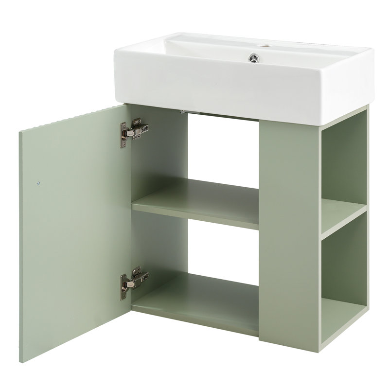 Meuble-lavabo flottant avec lavabo en céramique, Vert