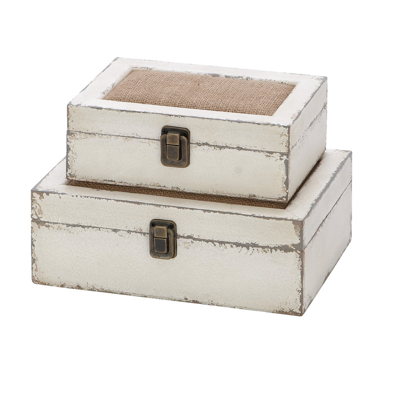 Boîte en bois blanche avec couvercle à charnière 2 pièces Nazaret