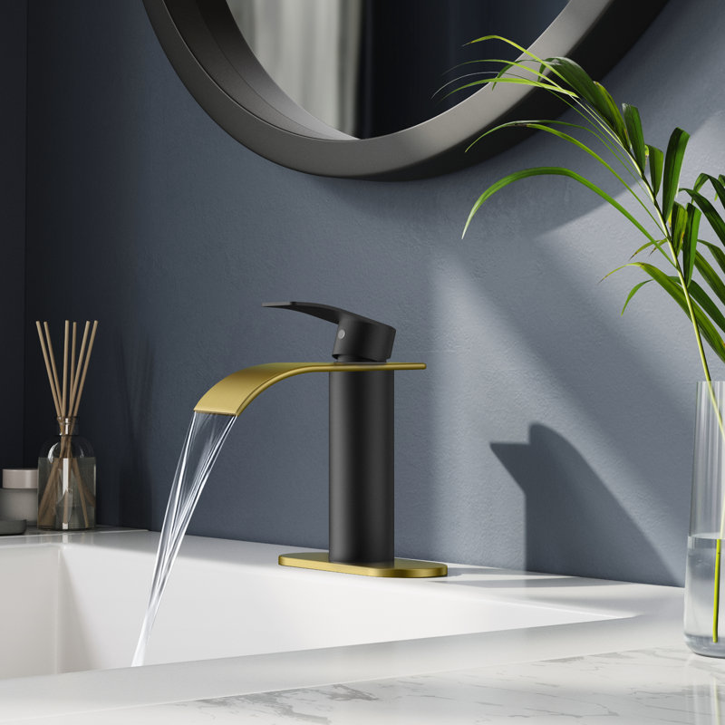Single-Hole Single-handle Bathroom Faucet with Drain Assembly, Black/Brushed Gold