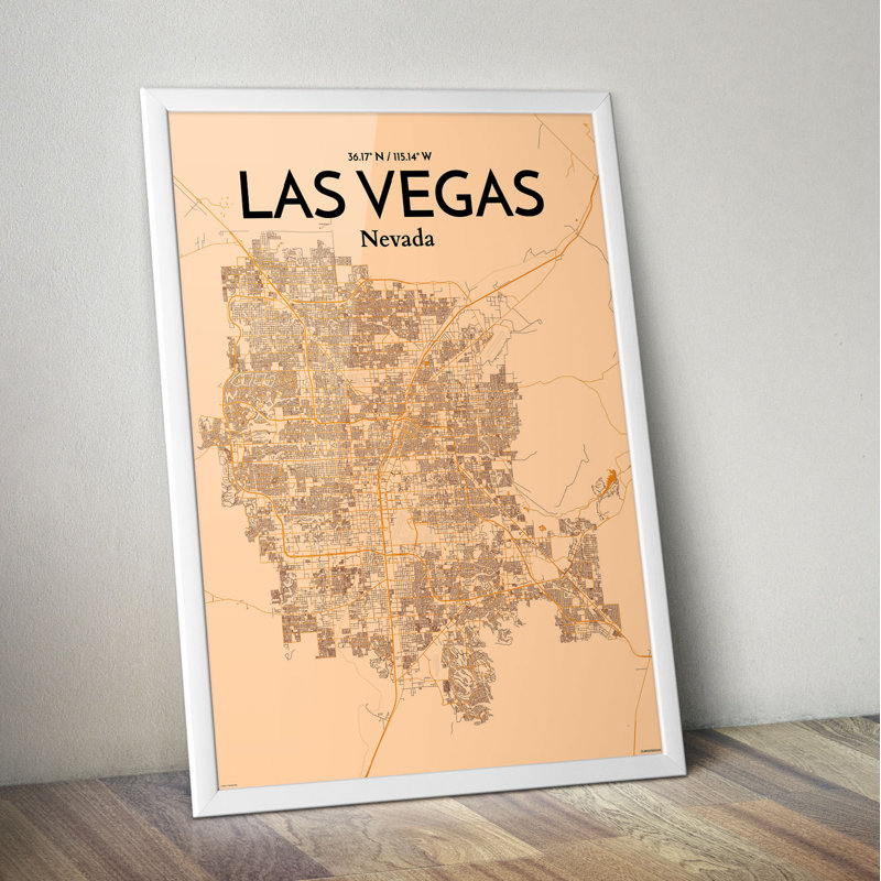 « las vegas city map », reproduction d’impression sur affiche, H 27,6 po x l 19,7 po x P 0,05 po