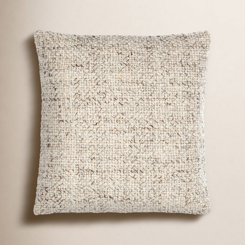 Wool Throw Pillow, 20"H x 20"W, Down, Beige