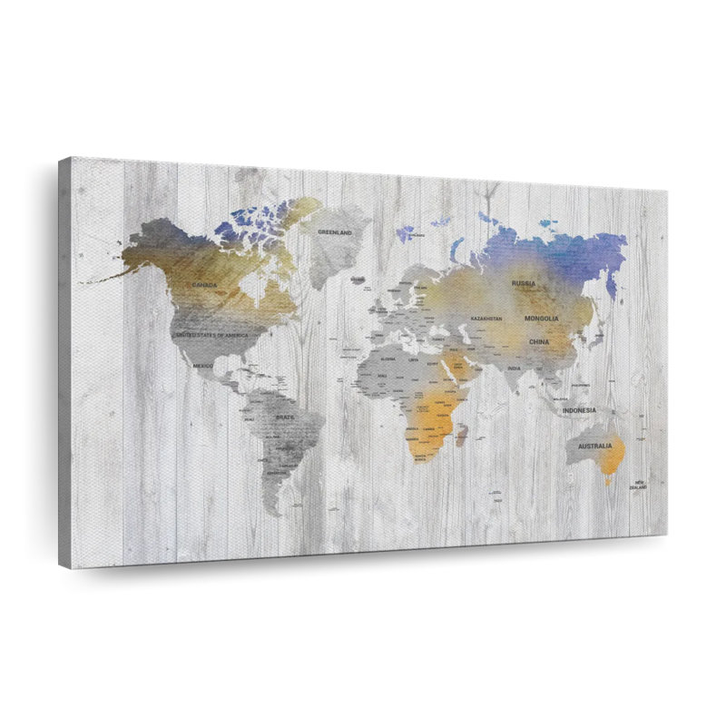 «World Map Bianco», impression sur toile, H 34 po x l 51 po x P 1,25 po